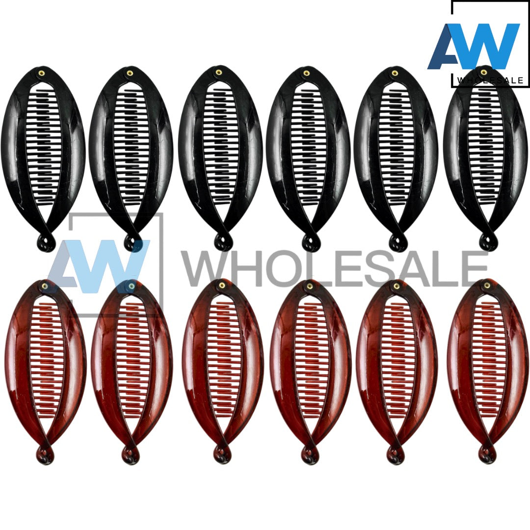 HC-73 (12 pcs) Black & Brown Fish Hair Clips