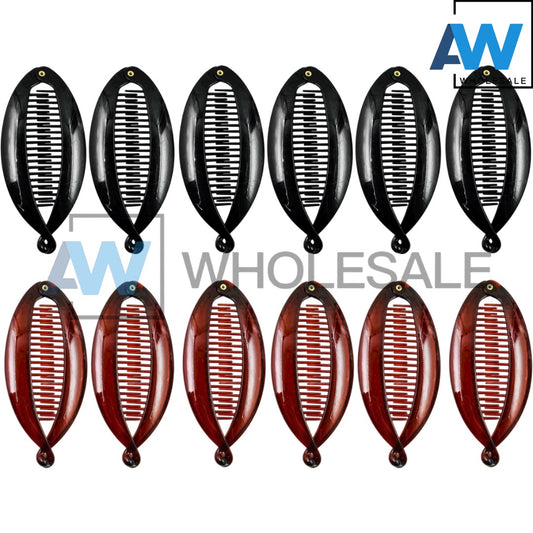 HC-73 (12 pcs) Black & Brown Fish Hair Clips