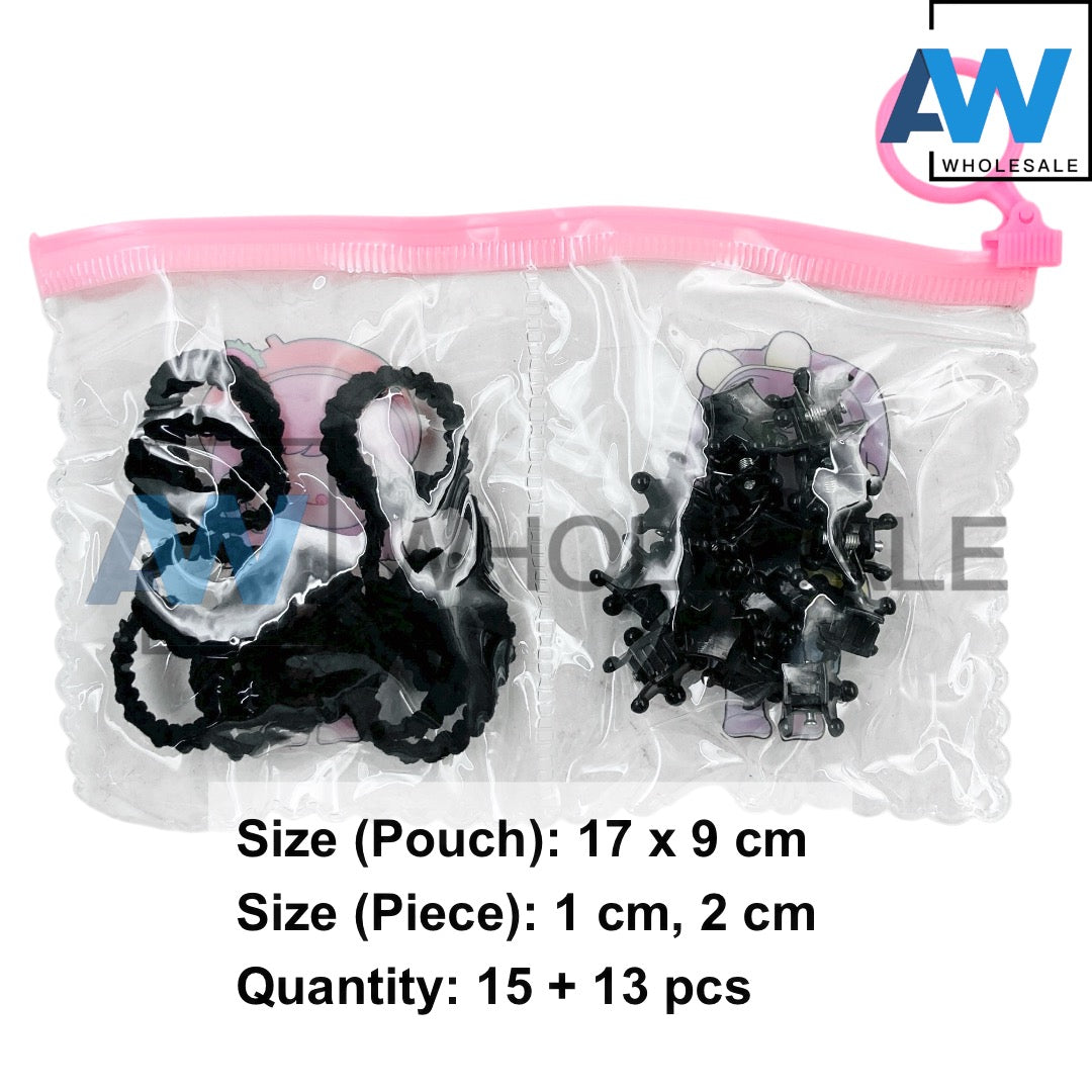 HC-72 (12 pouches) 15 Hair Tie + 13 Hair Clip Set