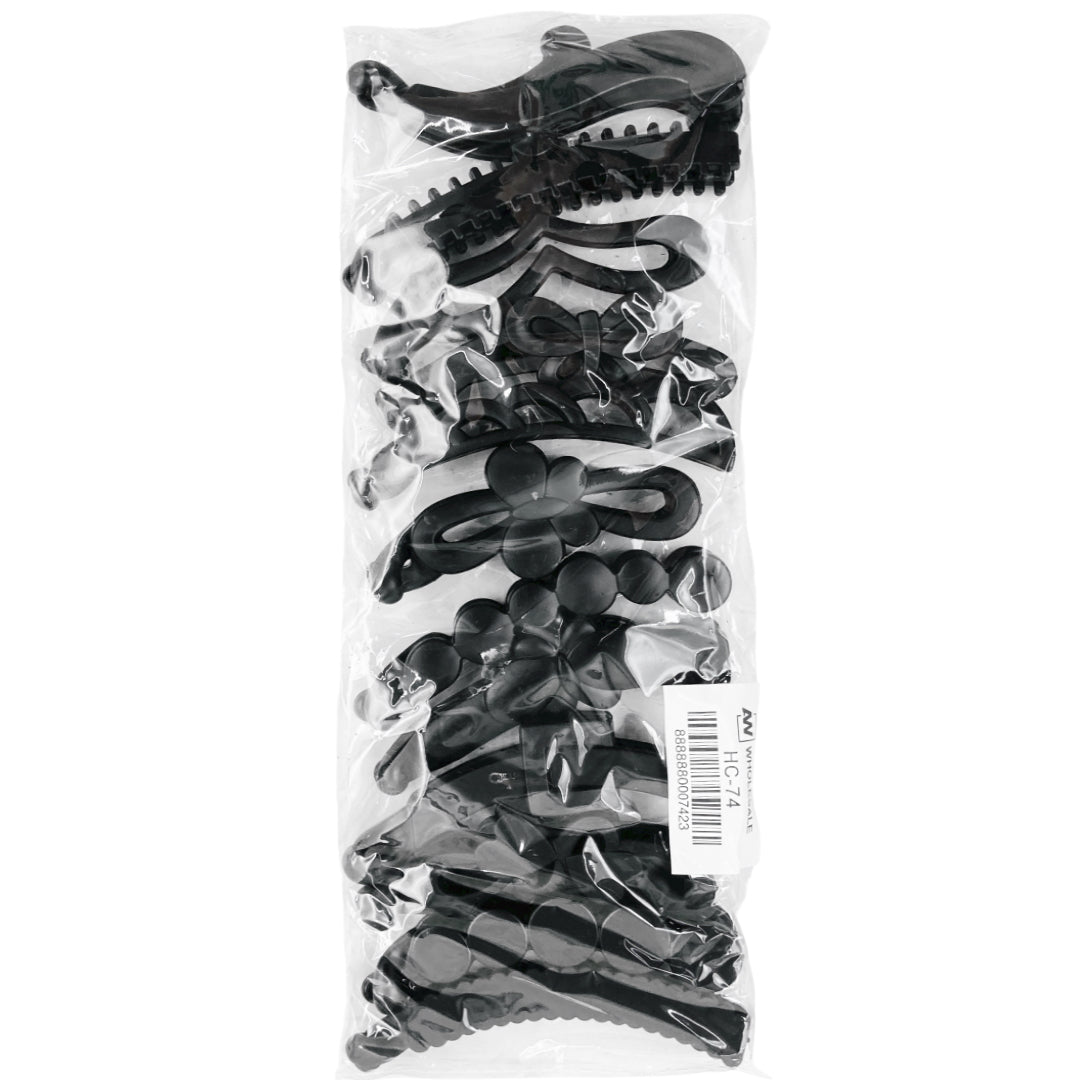 HC-74 (12 pcs) Matte Assorted Black Banana Hair Clip