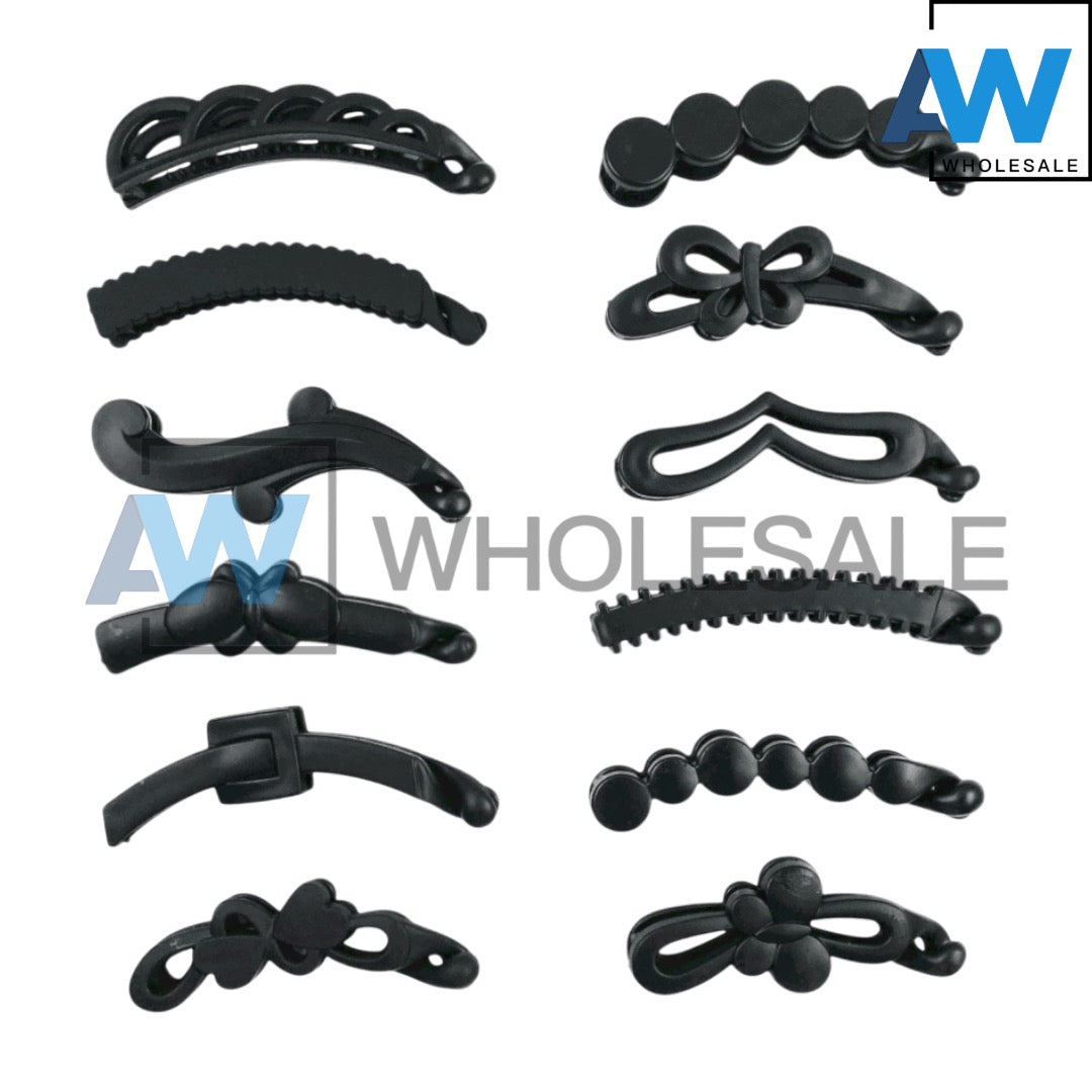 HC-74 (12 pcs) Matte Assorted Black Banana Hair Clip