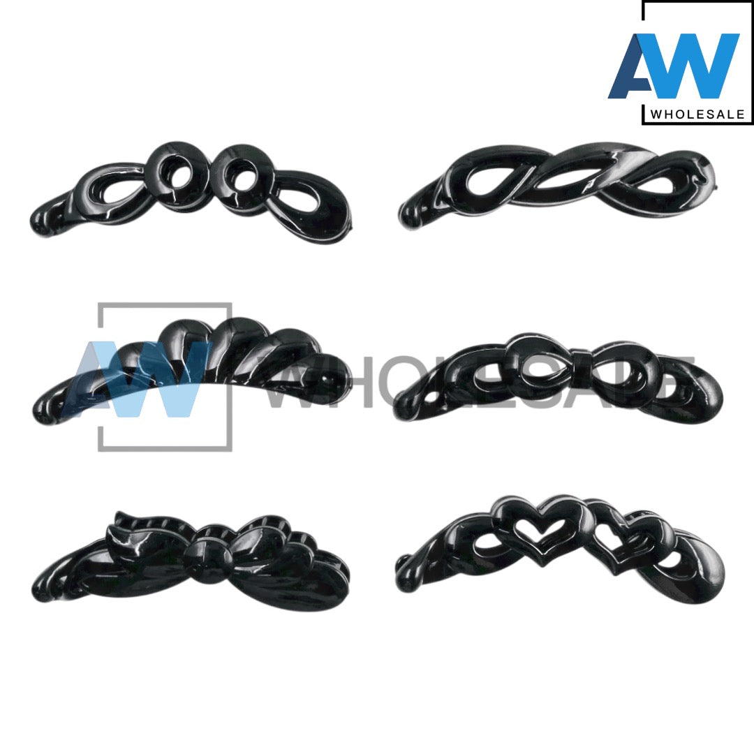 HC-75 (12 pcs) Glossy Assorted Black Banana Hair Clip
