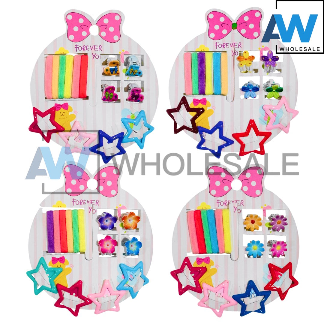 HC-90 (12 cards) 14 in 1 Hair Clip + Hair Tie Set