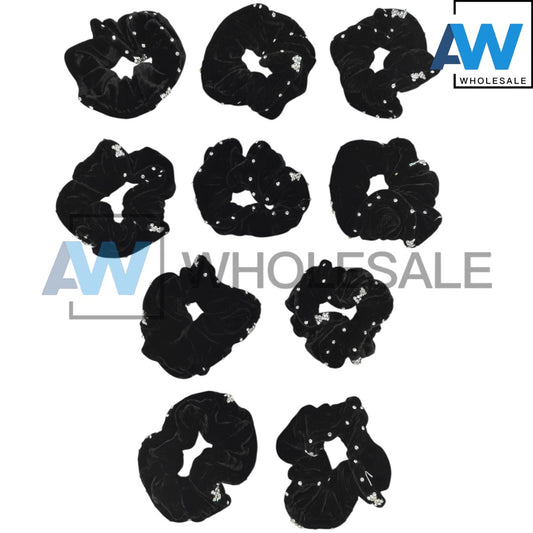 HPN-110 (10 pcs) Diamond Accent Black Scrunchies Hair Ties