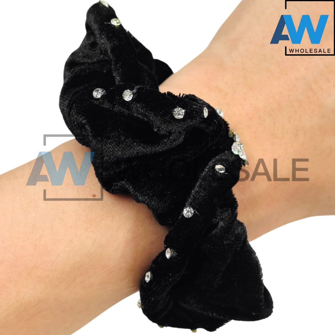 HPN-110 (10 pcs) Diamond Accent Black Scrunchies Hair Ties