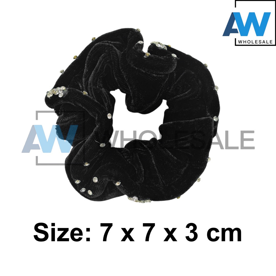 HPN-110 (10 pcs) Diamond Accent Black Scrunchies Hair Ties