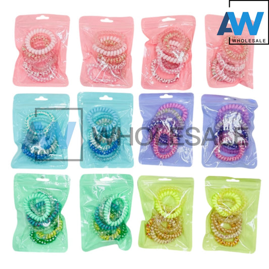 HPN-1119 (12 pouches) 6 in 1 Telephone Wire Hair Tie Sets