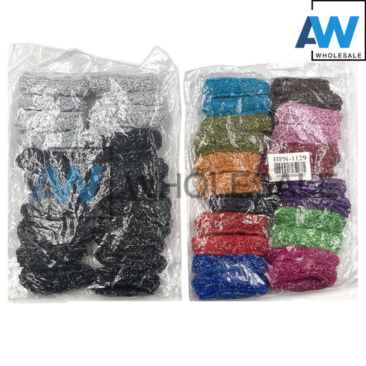 HPN-1129 (24 pcs) Glitter Elastic Hair Ties