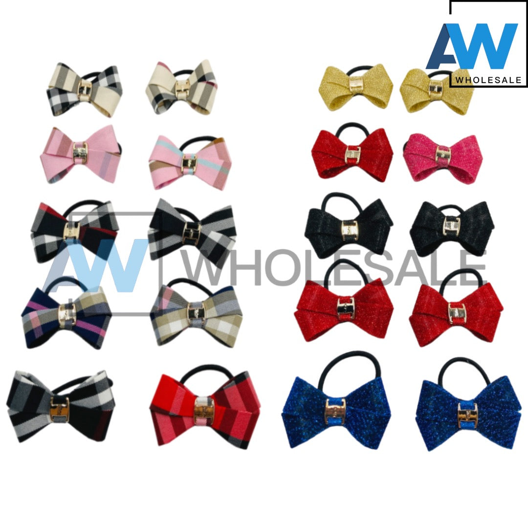 HPN-1225 (10 pcs) Pattern Ribbon Elastic Hair Ties