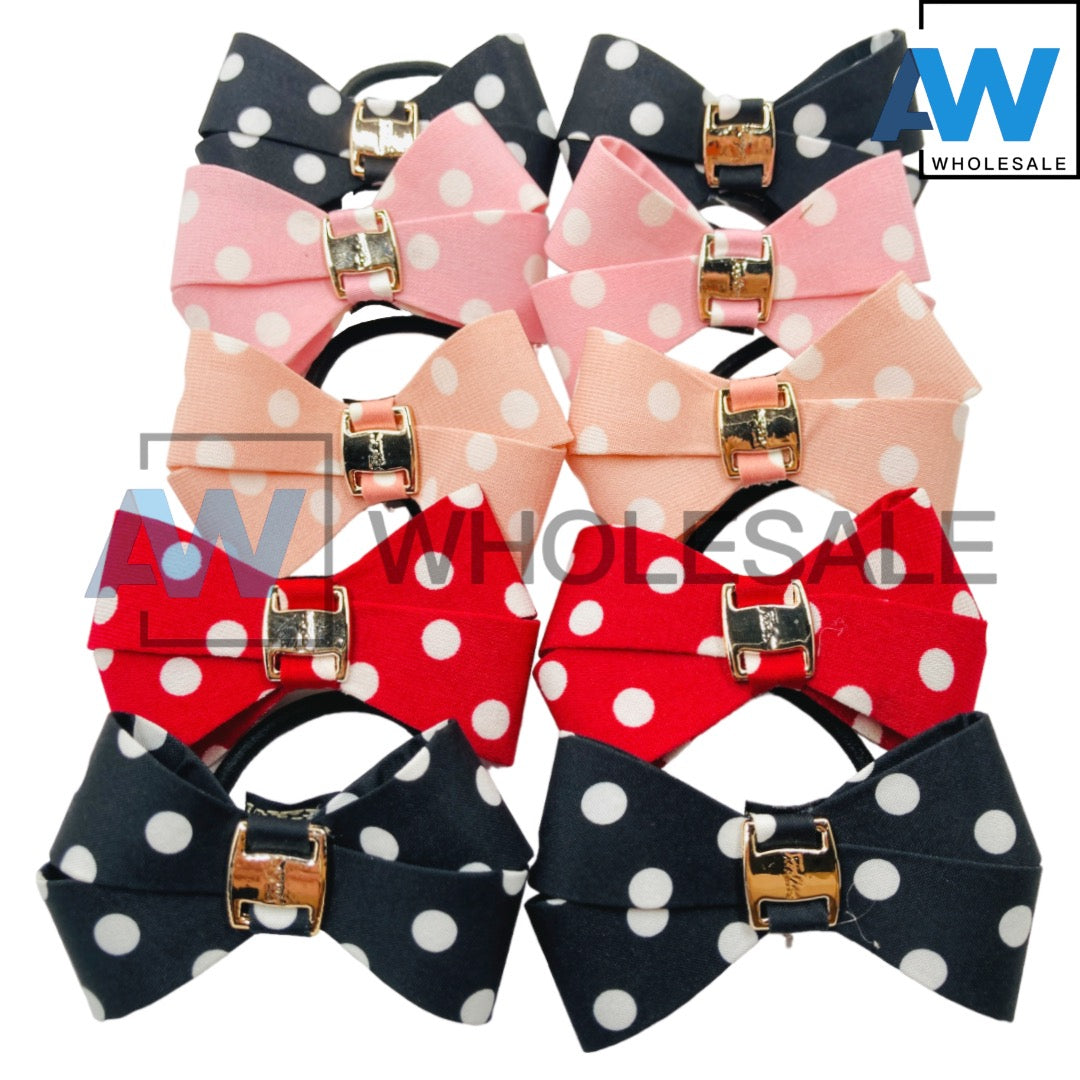 HPN-1225 (10 pcs) Pattern Ribbon Elastic Hair Ties