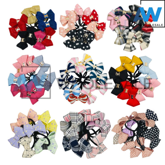 HPN-1225 (10 pcs) Pattern Ribbon Elastic Hair Ties