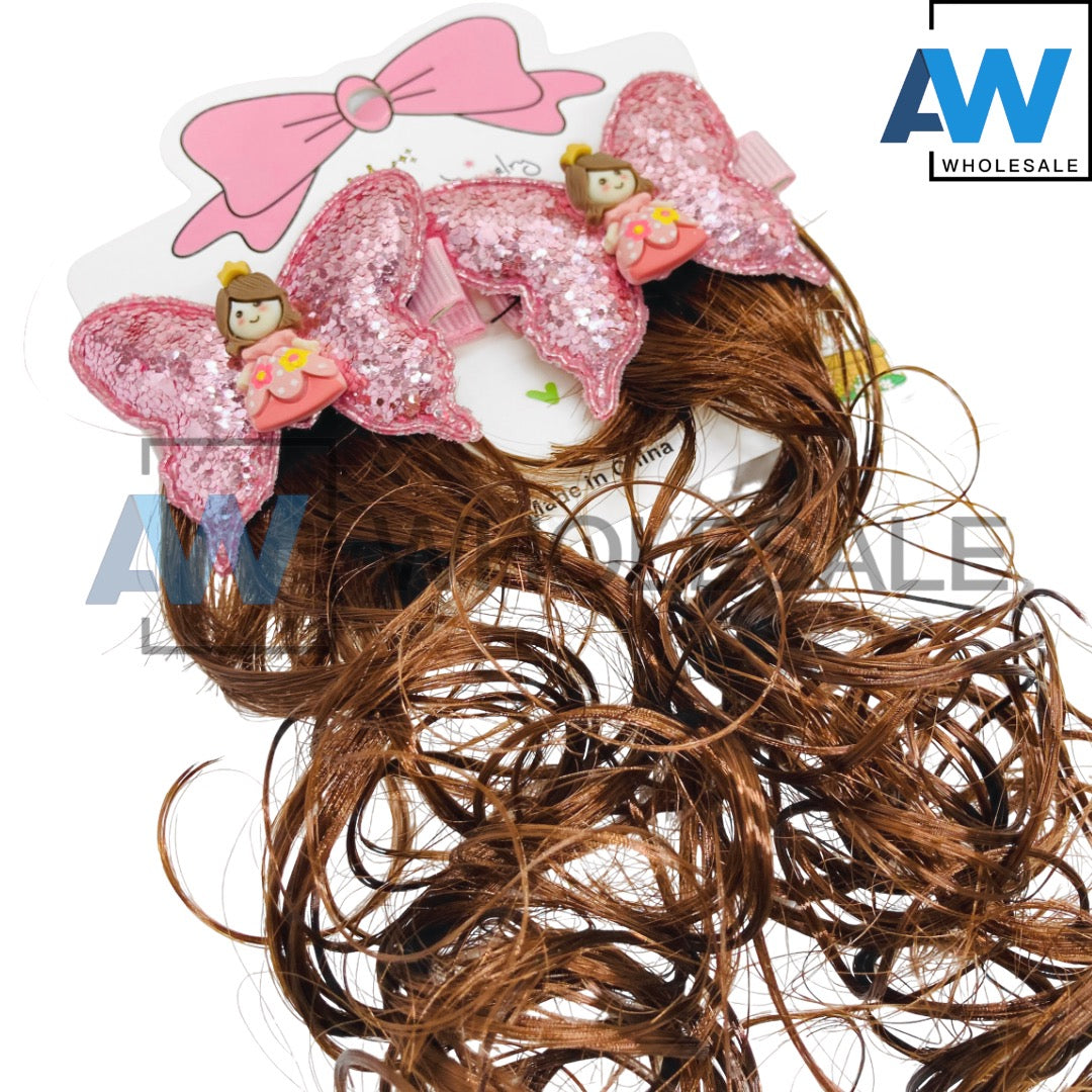 HPN-1449 (12 cards) Synthetic Hair Glitter Bow Hair Clips