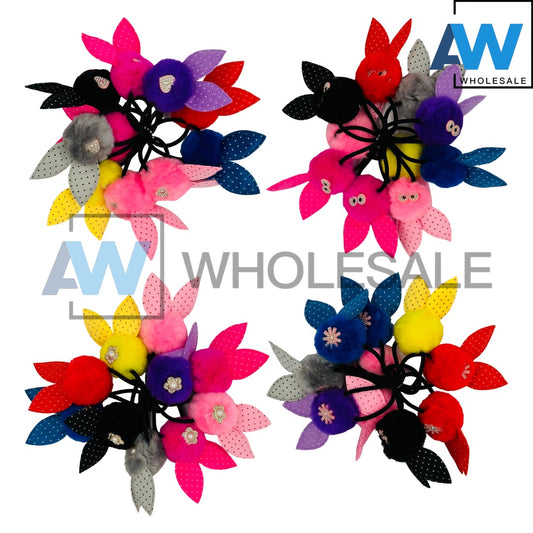 HPN-1657 (10 pcs) Bunny Pom Pom Hair Ties