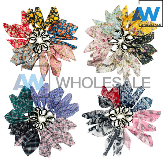 HPN-1659 (10 pcs) Synthetic Pearl Fabric Hair Ties with Tail