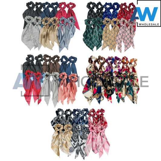 HPN-1696 (12 pcs) Satin Scrunchies Tail Hair Ties