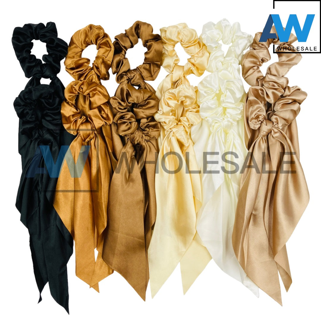 HPN-1734 (12 pcs) Satin Scrunchies Tail Barette Hair Clips