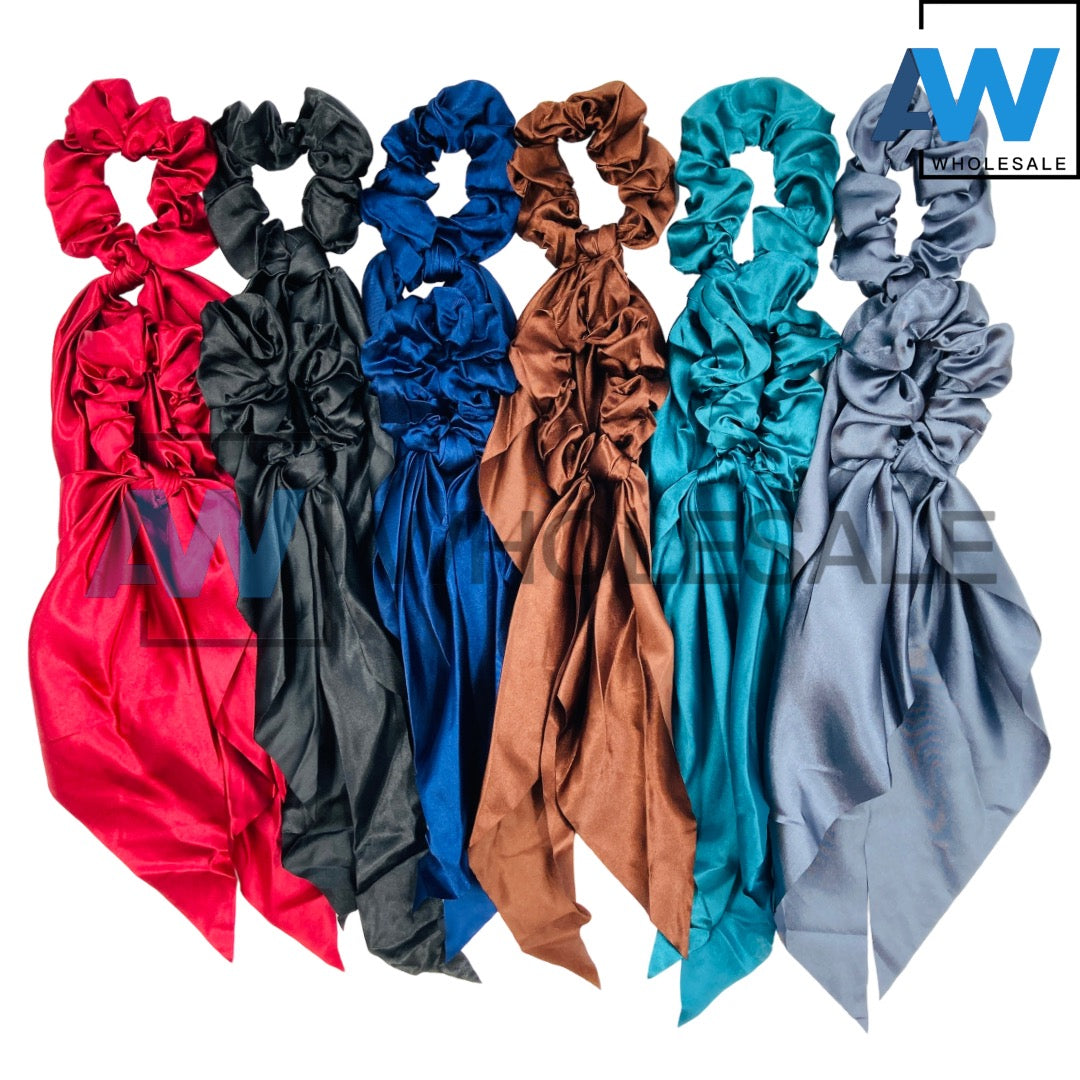HPN-1734 (12 pcs) Satin Scrunchies Tail Barette Hair Clips