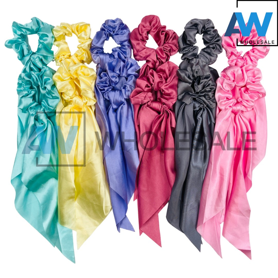 HPN-1734 (12 pcs) Satin Scrunchies Tail Barette Hair Clips