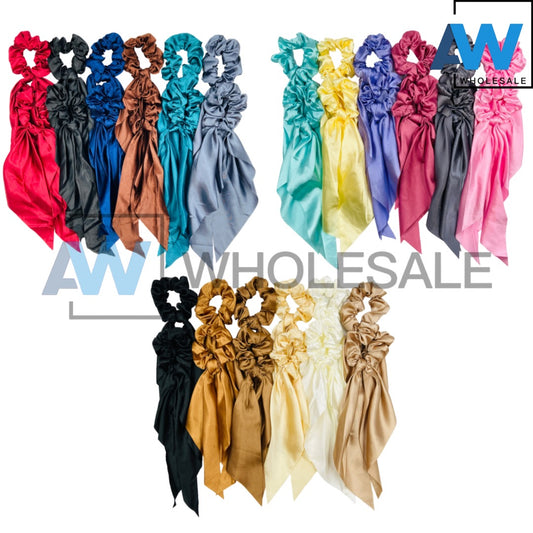 HPN-1734 (12 pcs) Satin Scrunchies Tail Barette Hair Clips