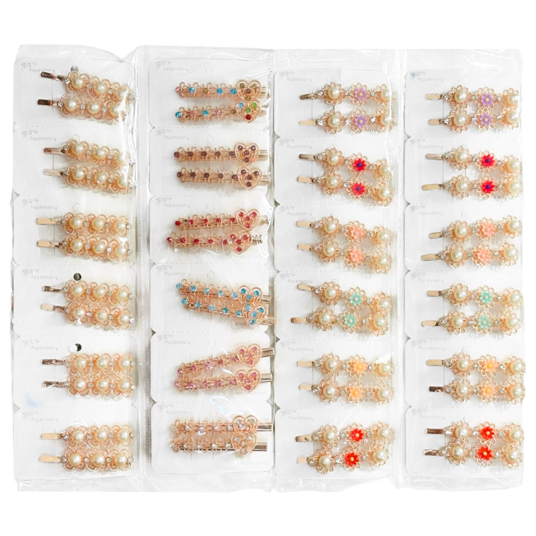 HPN-1741 (12 cards) Pearl Metal Hair Clips