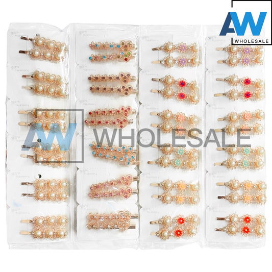 HPN-1741 (12 cards) Pearl Metal Hair Clips