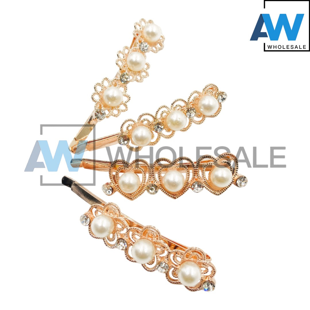 HPN-1741 (12 cards) Pearl Metal Hair Clips