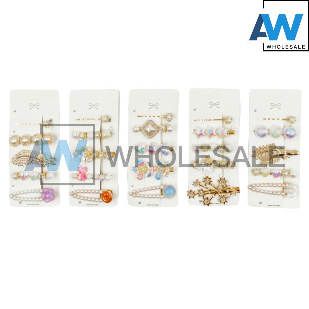 HPN-1752 (1 card) 5 in 1 Pearl Crystal Hair Clip Set