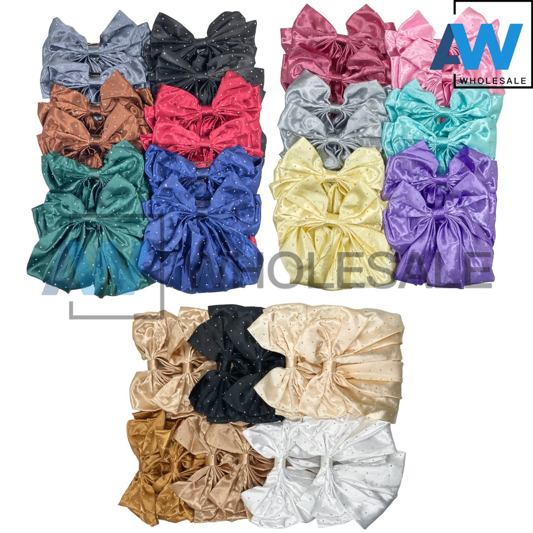 HPN-1774 (12 pcs) Satin Ribbon Tail Barette Hair Clips