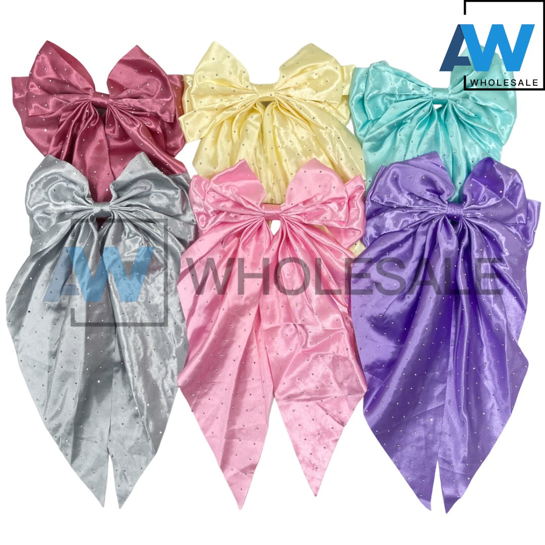 HPN-1774 (12 pcs) Satin Ribbon Tail Barette Hair Clips