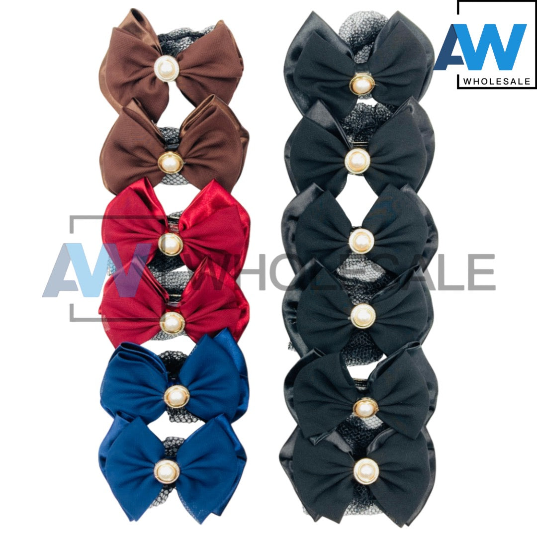 HPN-1813 (12 pcs) Satin Ribbon Hair Net Hair Clips