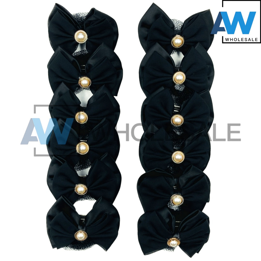 HPN-1813 (12 pcs) Satin Ribbon Hair Net Hair Clips