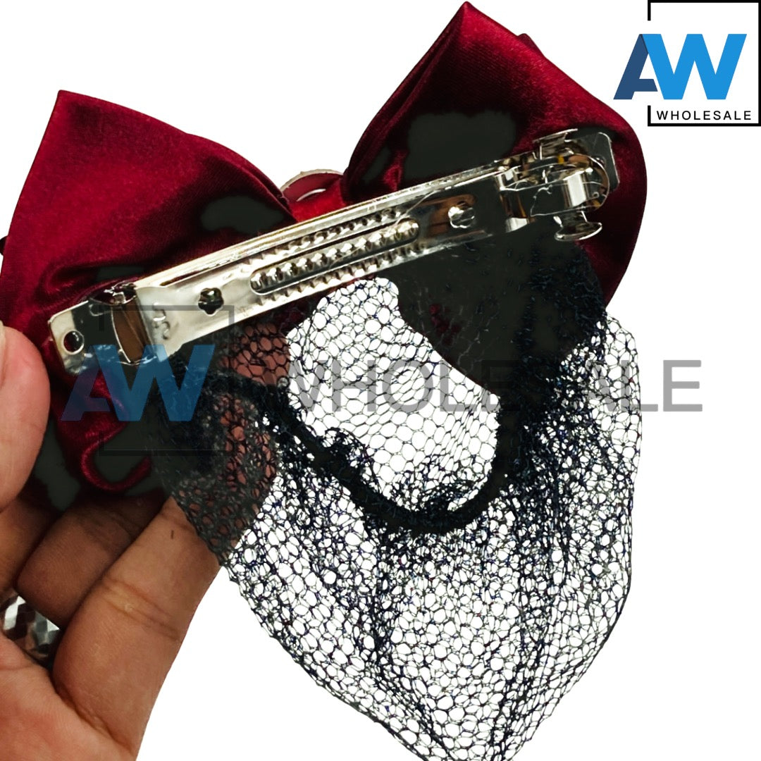 HPN-1813 (12 pcs) Satin Ribbon Hair Net Hair Clips