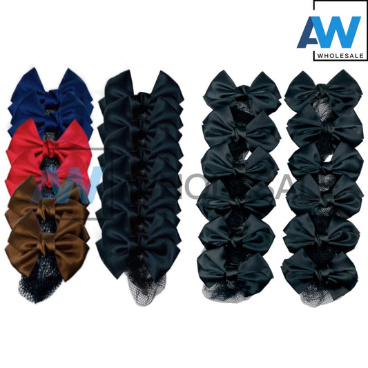 HPN-1815 (12 pcs) Satin Ribbon Hair Net Hair Clips