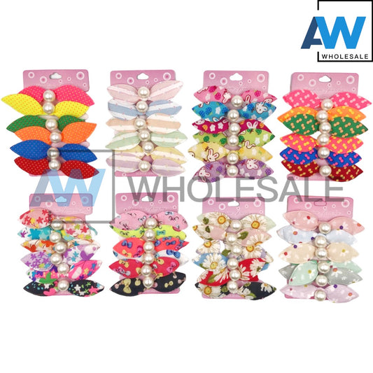 HPN-1912 (12 pcs) Pearl Ribbon Elastic Hair Ties