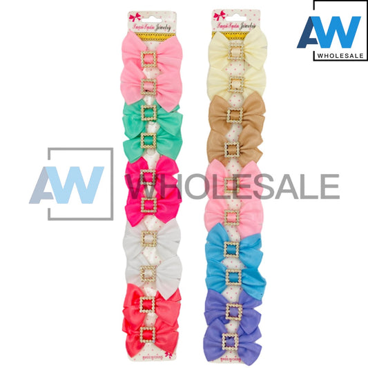 HPN-1915 (10 pcs) Crystal Gem Ribbon Hair Clips