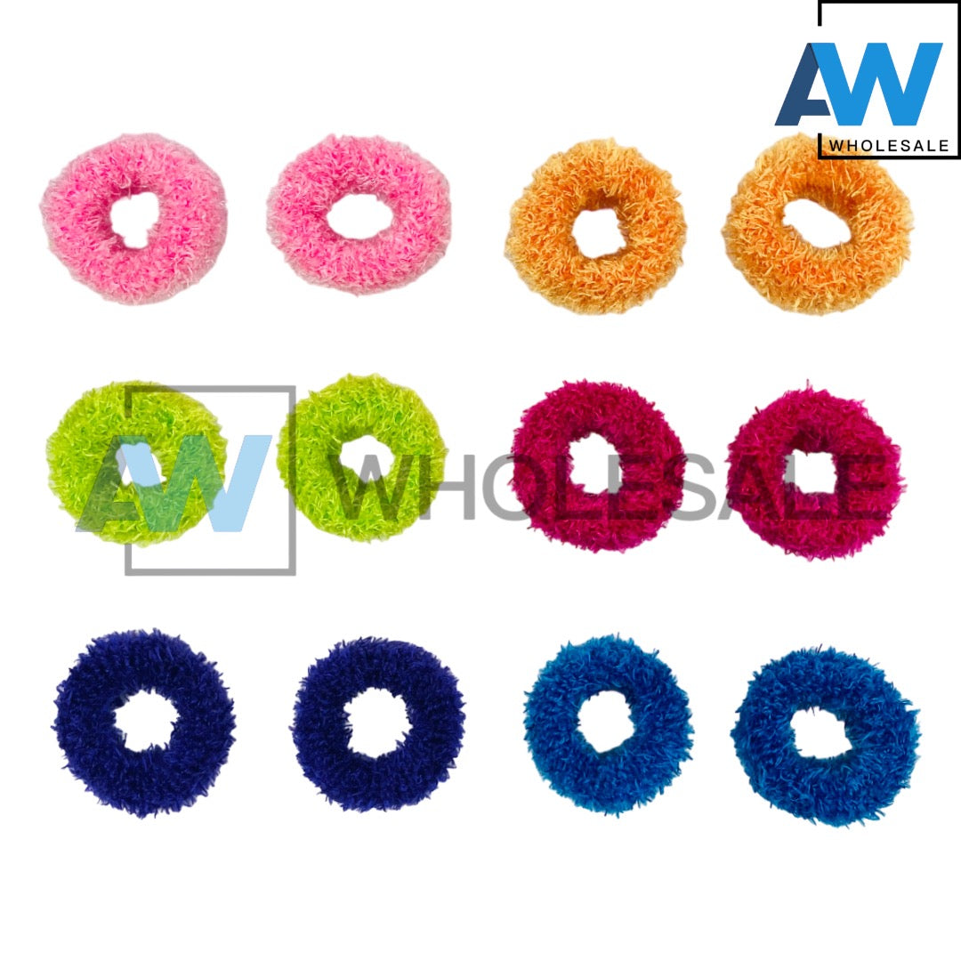 HPN-1927 (12 pcs) Fuzzy Scrunchies Hair Ties