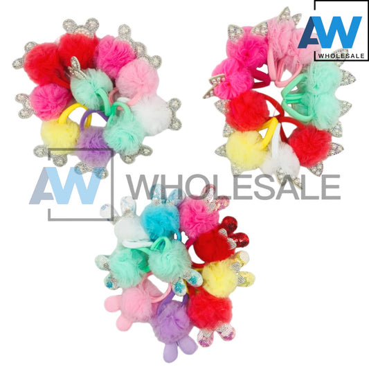 HPN-1955 (10 pcs) Pom Pom Bunny Elastic Hair Ties