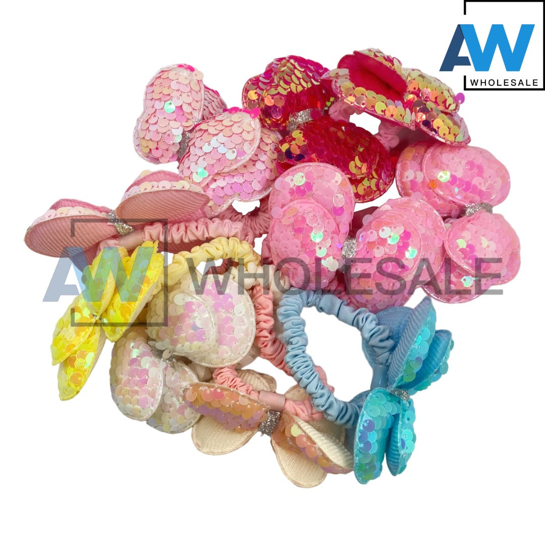 HPN-1991 (10 pcs) Sequin Butterfly Scrunchies Hair Ties