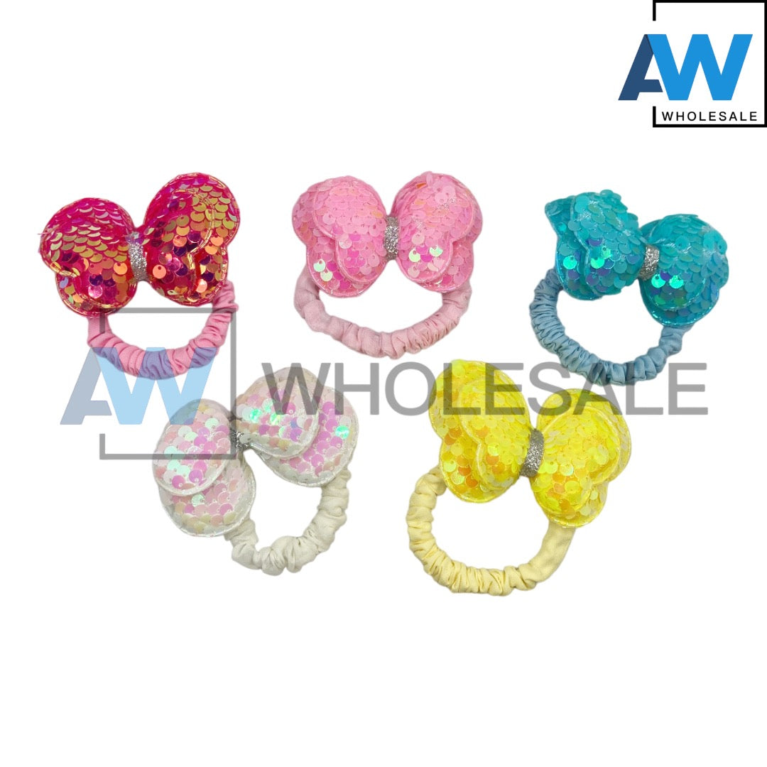 HPN-1991 (10 pcs) Sequin Butterfly Scrunchies Hair Ties