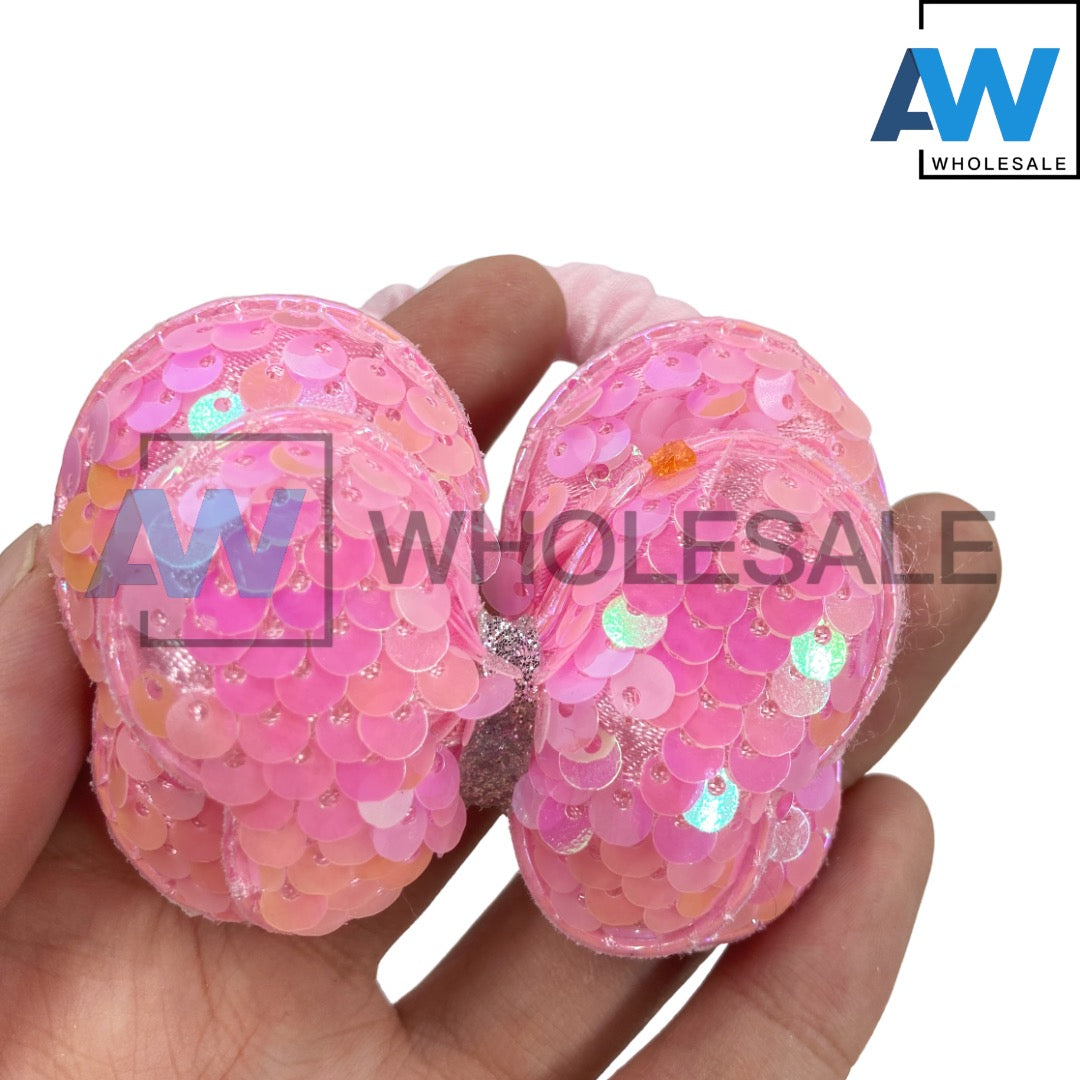 HPN-1991 (10 pcs) Sequin Butterfly Scrunchies Hair Ties