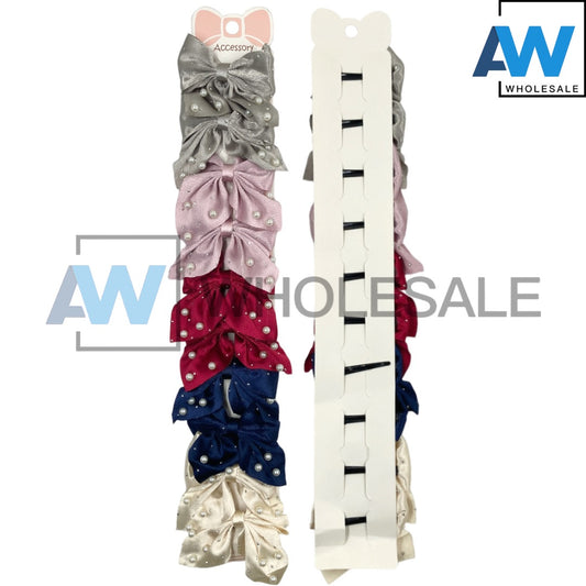 HPN-2015 (12 pcs) Pearl Satin Ribbon Hair Clips