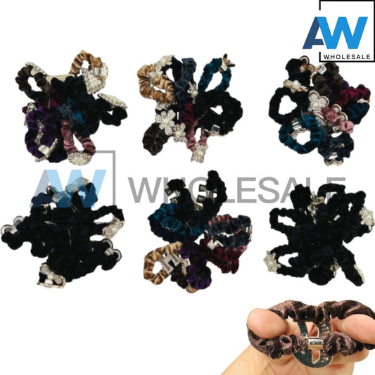 HPN-2024 (10 pcs) Pearl Velvet Fabric Scrunchies Hair Ties