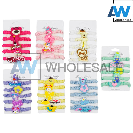 HPN-2026 (1 card) 5 in 1 Silicone Character Fabric Hair Ties