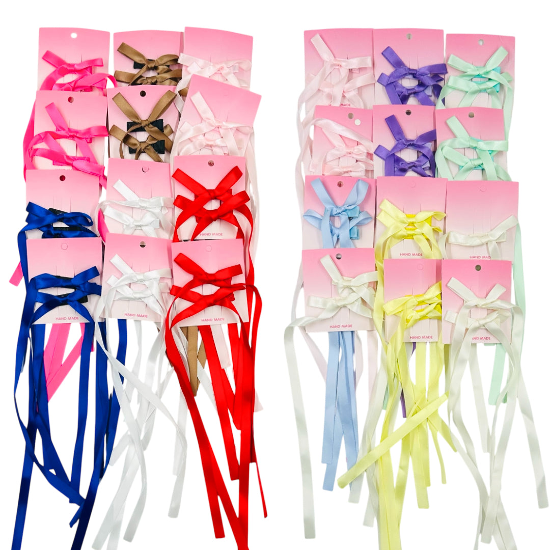 HPN-2078 (12 cards) 2 in 1 Long Ribbon Hair Clips