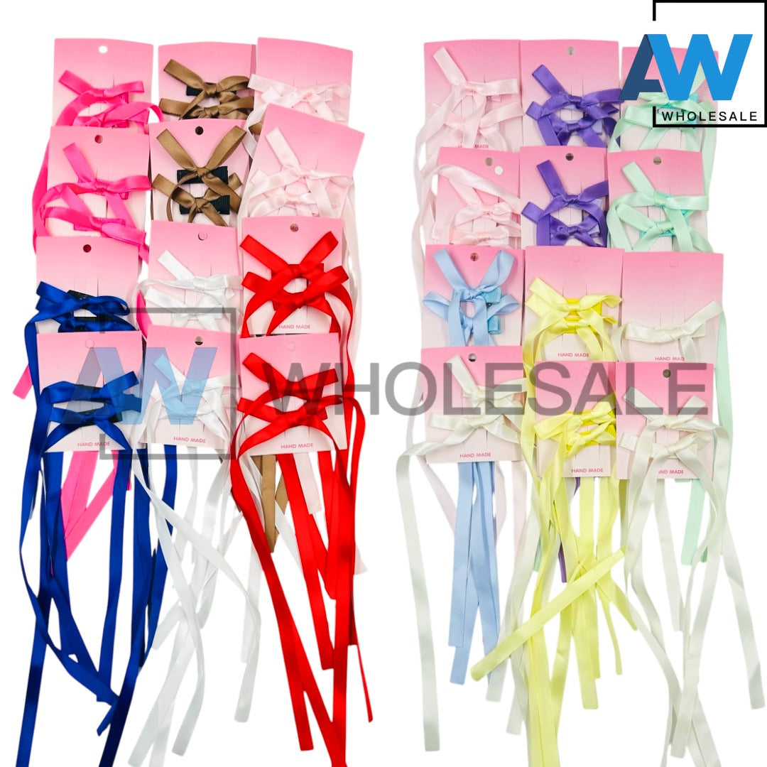 HPN-2078 (12 cards) 2 in 1 Long Ribbon Hair Clips