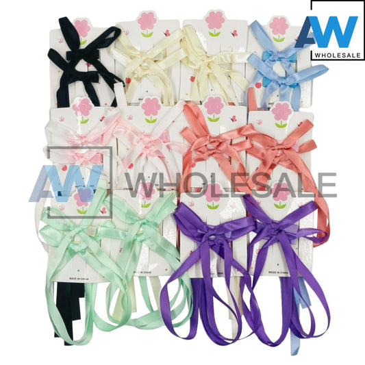 HPN-2078 (12 cards) 2 in 1 Long Ribbon Hair Clips