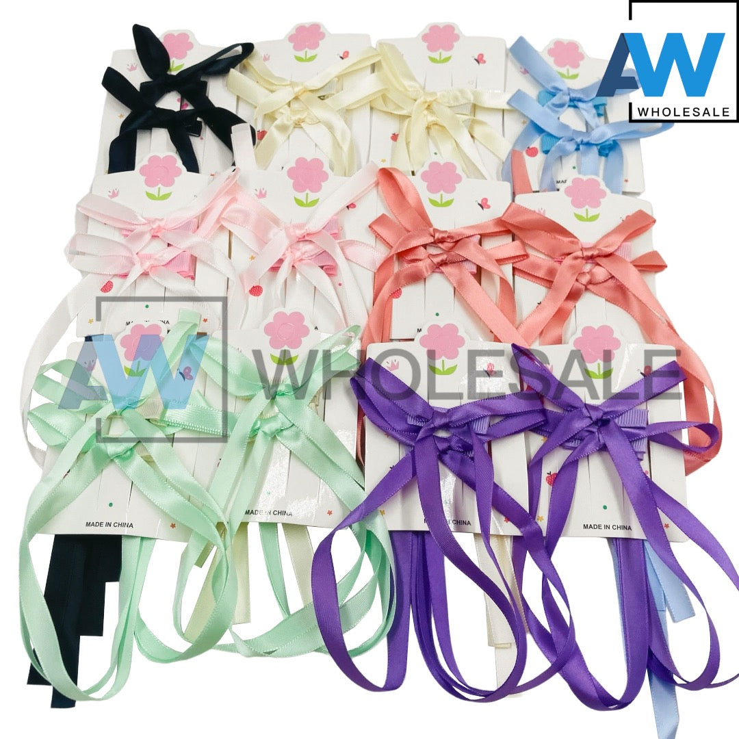 HPN-2078 (12 cards) 2 in 1 Long Ribbon Hair Clips