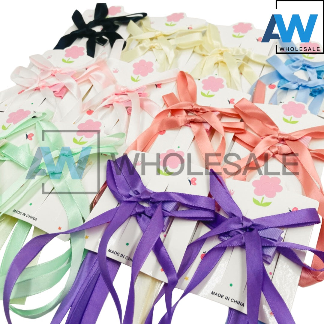 HPN-2078 (12 cards) 2 in 1 Long Ribbon Hair Clips