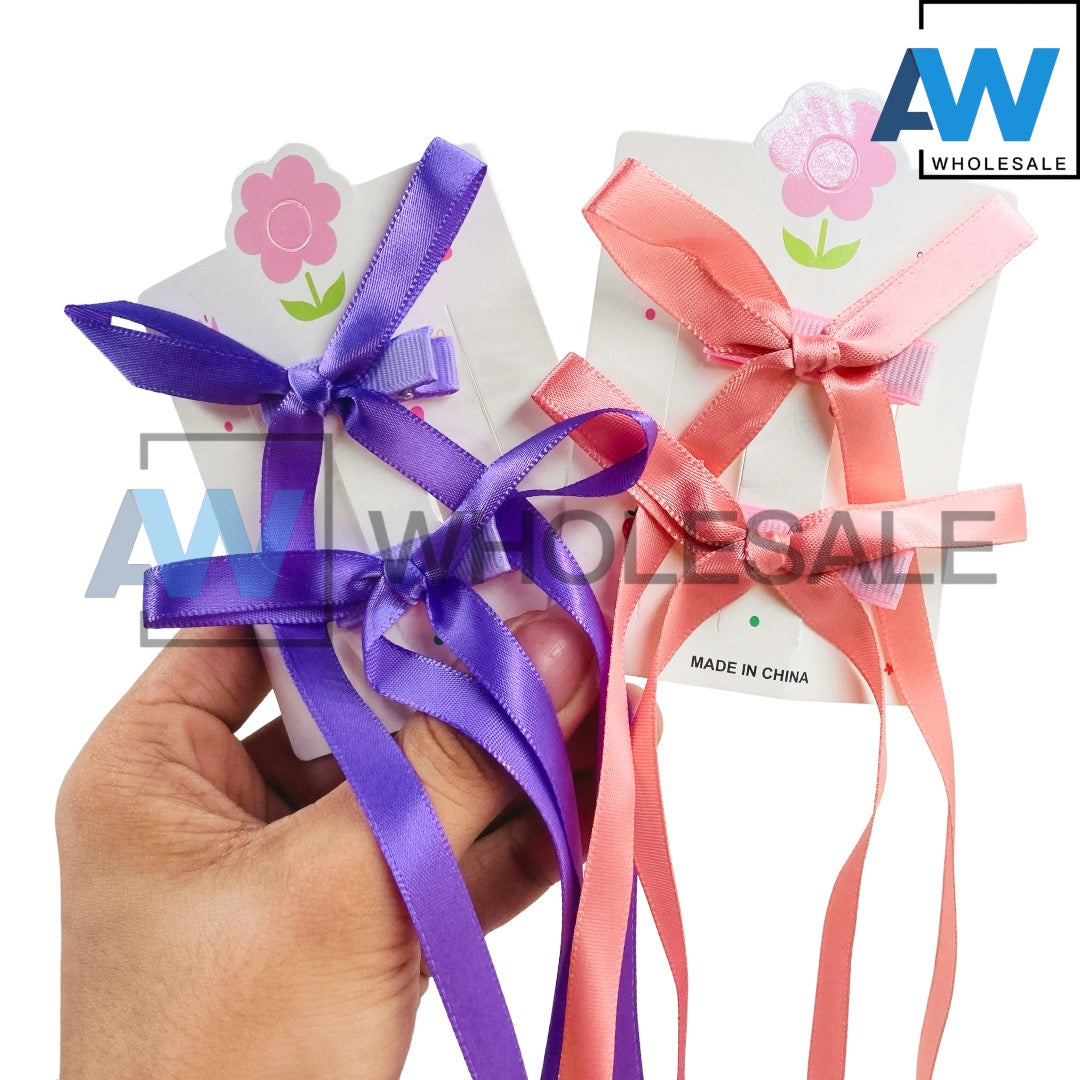 HPN-2078 (12 cards) 2 in 1 Long Ribbon Hair Clips