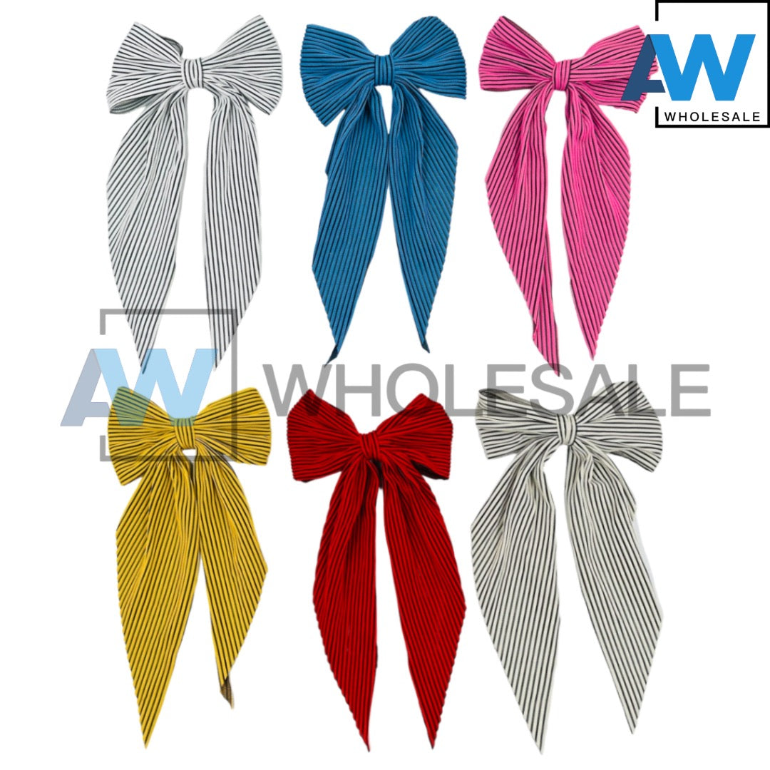 HPN-2105 (12 pcs) Fabric Ribbon Tail Barette Hair Clips